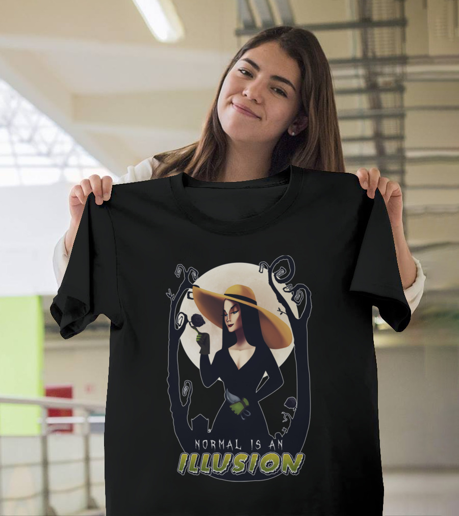 Normal Is An Illusion Gothic Woman with Black Rose and Moon T-Shirt