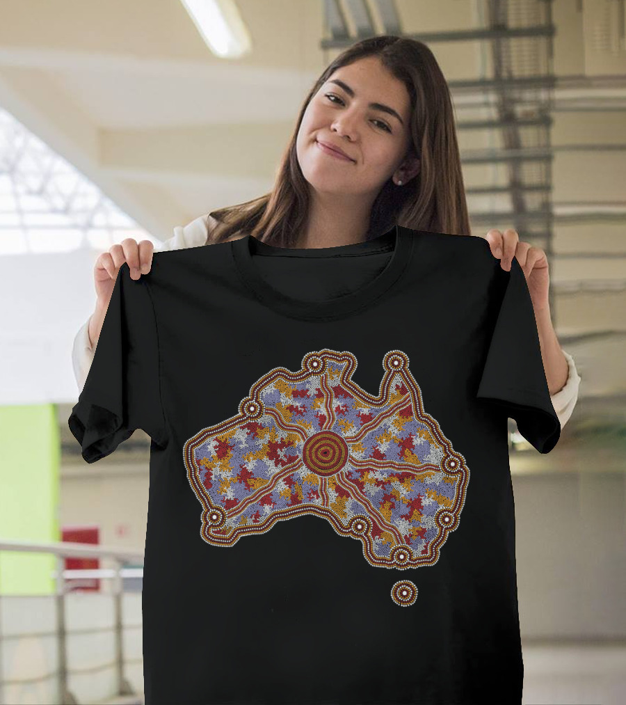 Aboriginal Art Authentic Aboriginal Australia Dot Painting Map T-Shirt