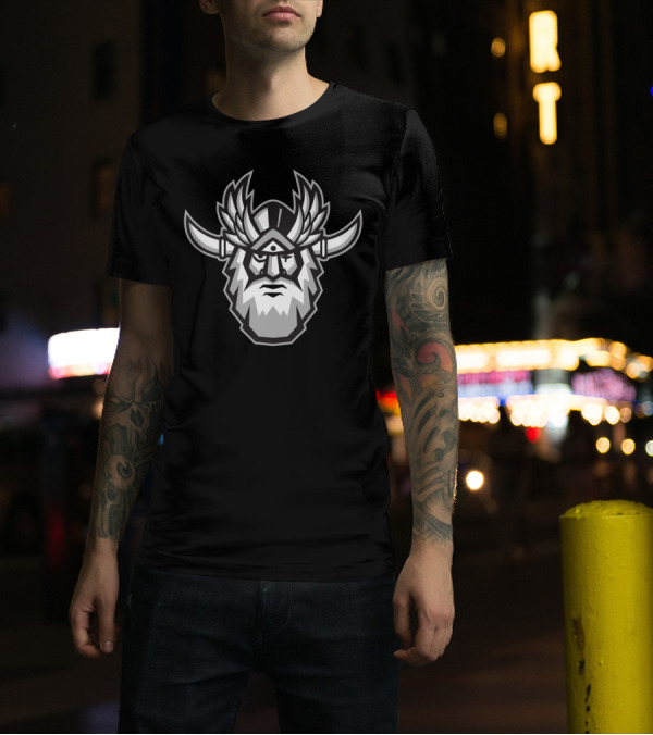 Norse God Odin Head Viking Mythology Icon Ravens And Horned Helmet T-Shirt