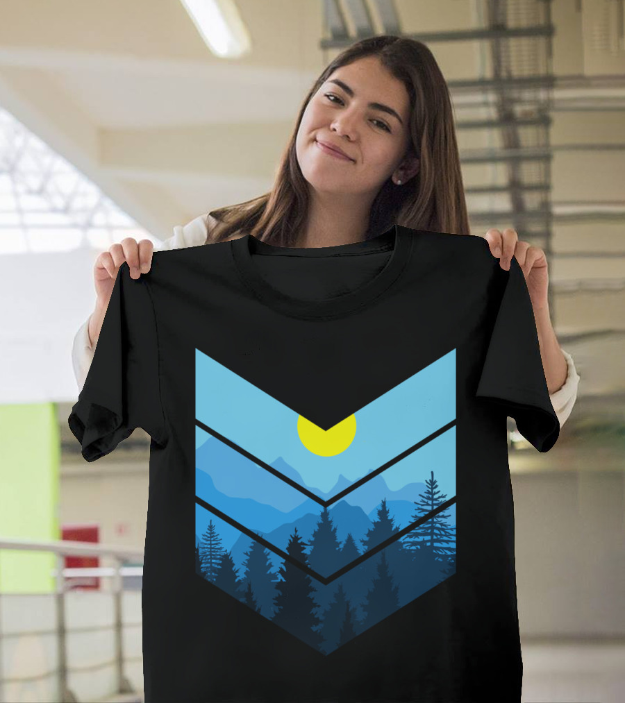 Forest Mountain Sunrise with Pine Trees and Sun T-Shirt