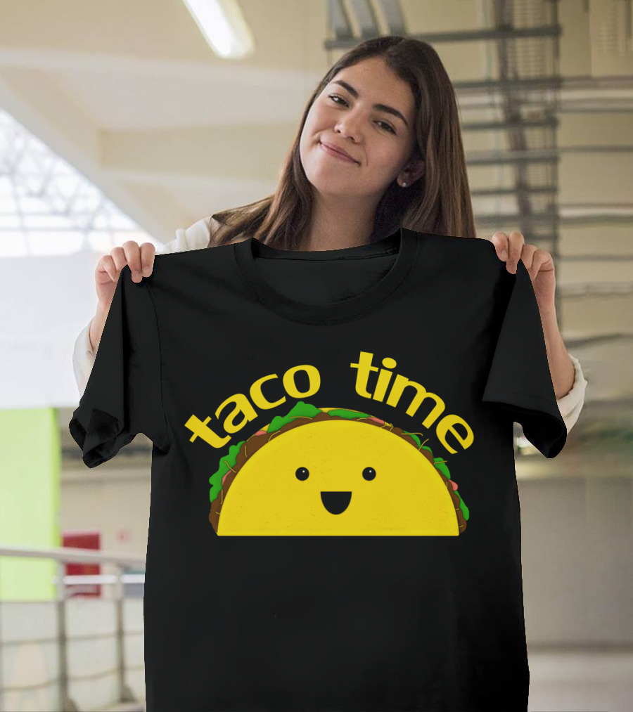 Taco Time Smiling Taco Face with Colorful Ingredients T-Shirt