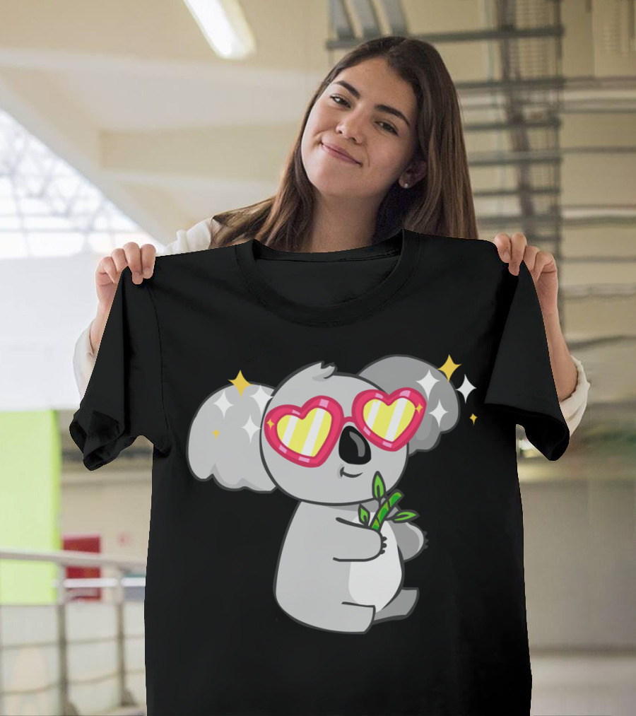 Fabulous Koala with Heart Glasses and Sparkles T-Shirt