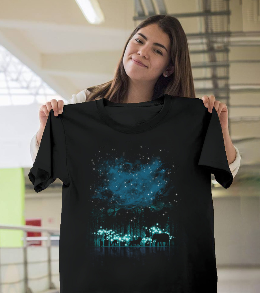 Celestial Nighttime Safari with Glowing Animal Silhouettes and Starry Skies T-Shirt
