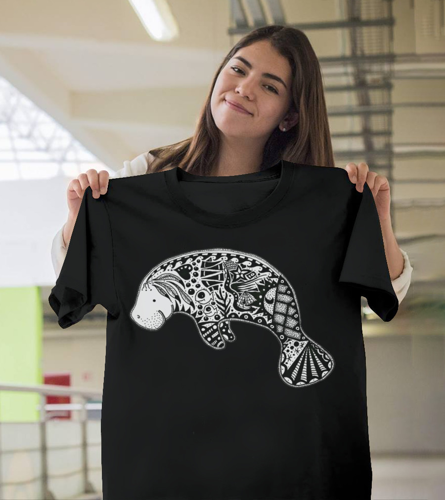 Intricate Manatee Blue Decorated T-Shirt