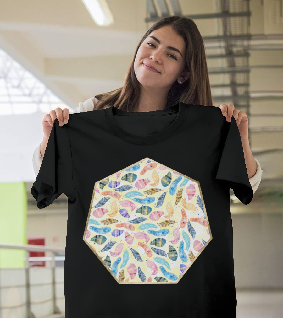 Watercolor Feathers Hand Paint Hexagon T-Shirt