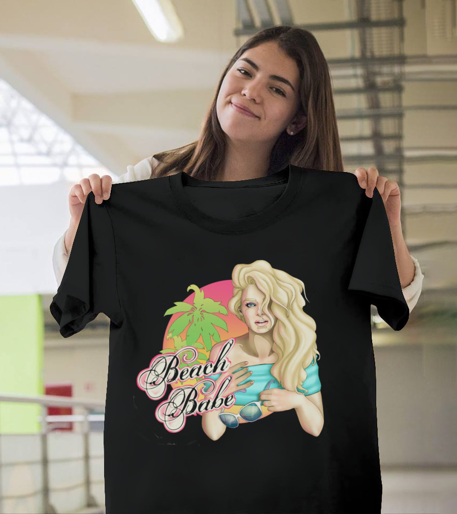 Beach Babe Tropical Blonde with Sunglasses and Palm Trees T-Shirt