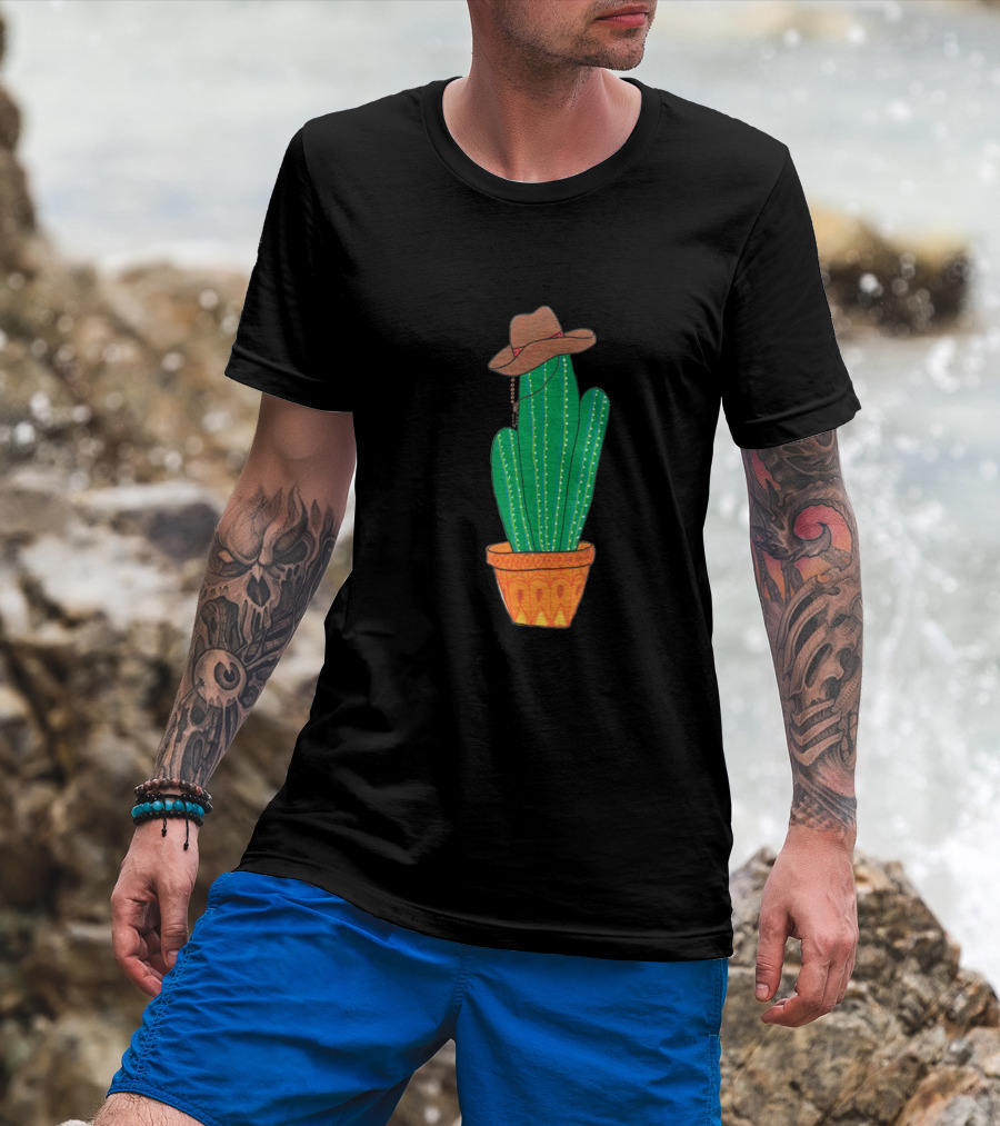 Cowboy Cactus With Western Hat In Decorative Pot T-Shirt