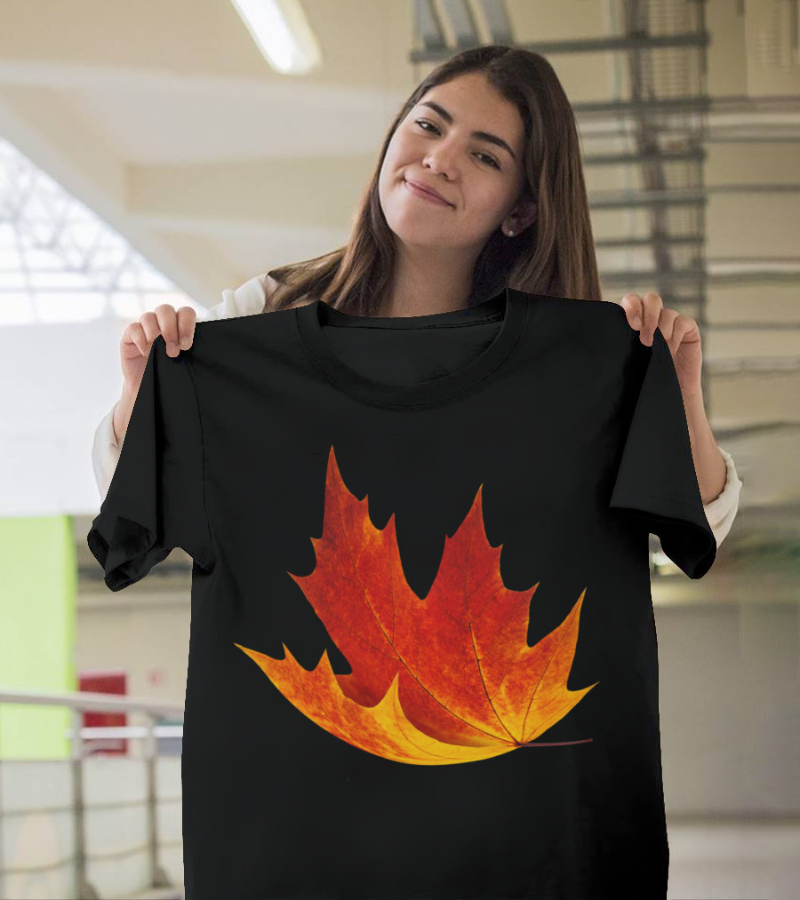 Falling Autumn Maple Leaf Steeped in Rich Red and Orange Hues T-Shirt