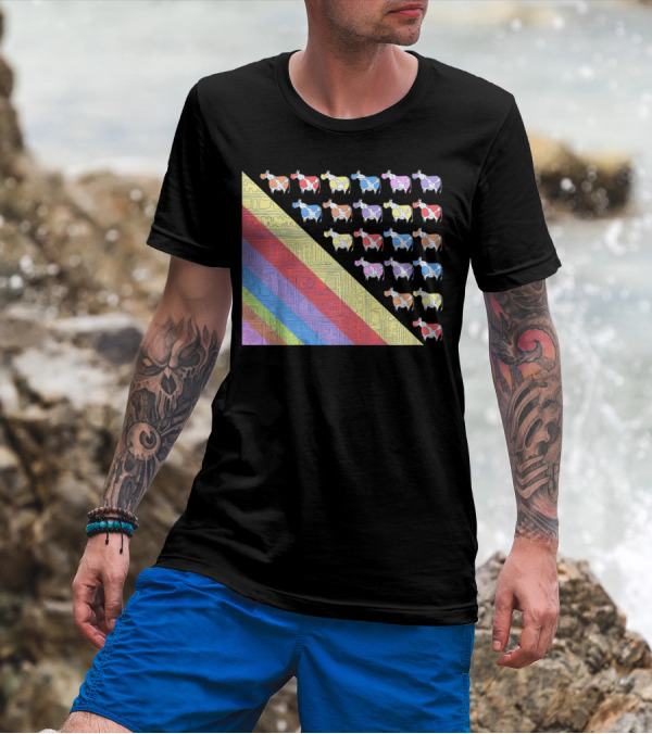 Obsessive Compulsive Farming Colorful Cows Geometric T-Shirt