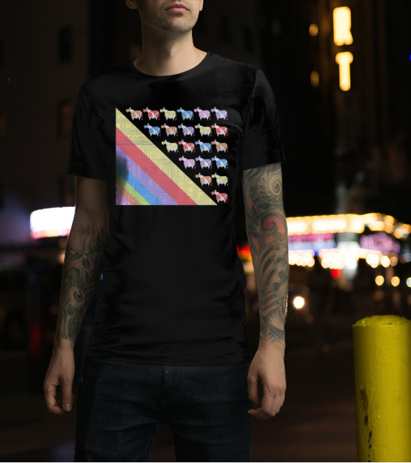 Obsessive Compulsive Farming Colorful Cows Geometric T-Shirt