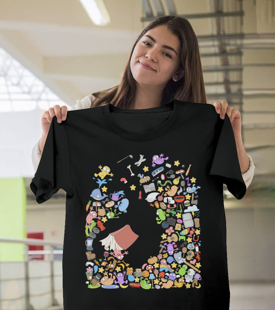 Book Overflow Doodle Collage Whimsical Icons T-Shirt