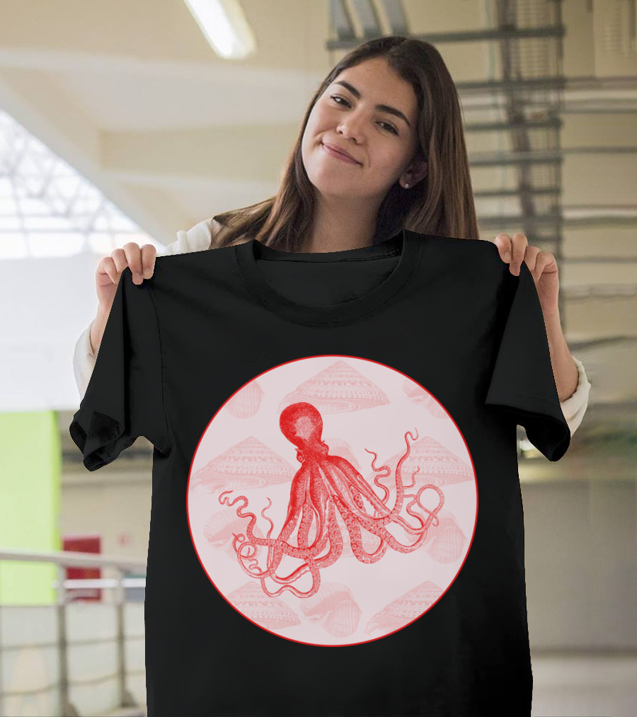 Octopus SeaShells Salmon Color T-Shirt