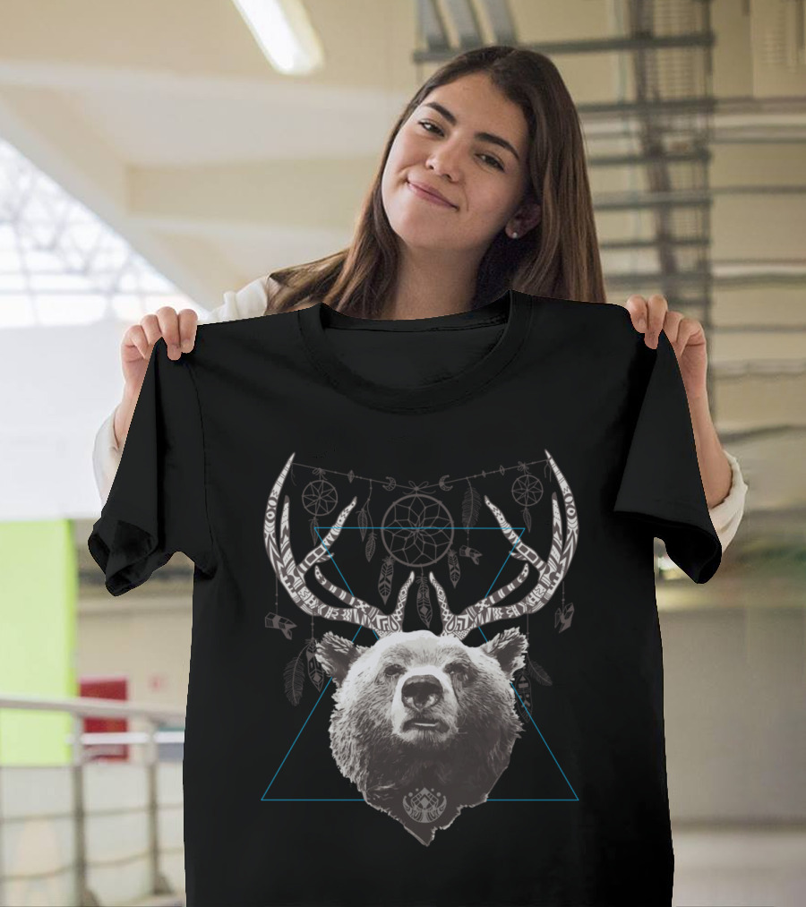 Bear Deer Dreamcatcher Antlers Fusion T-Shirt