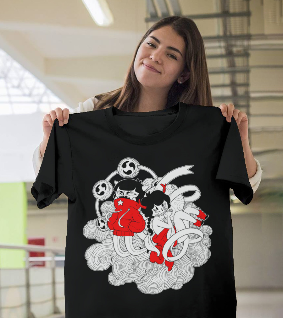 Fujin and Raijin Mythical Gods Red and White T-Shirt