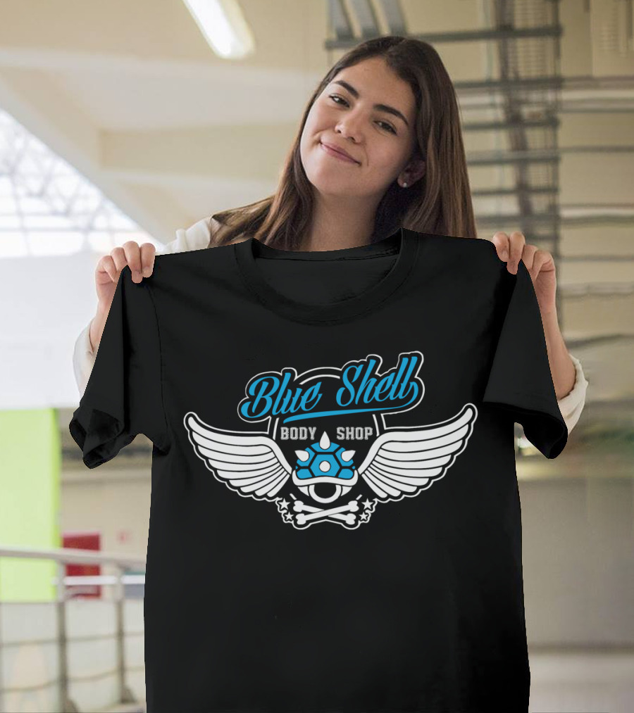 Blue Shell Body Shop Winged Skull T-Shirt