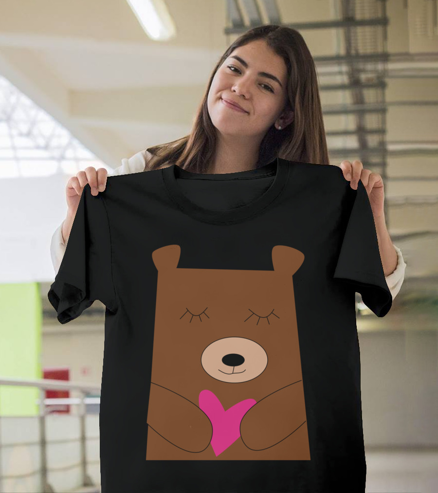 Bear Holding Pink Heart with Eyes Closed T-Shirt