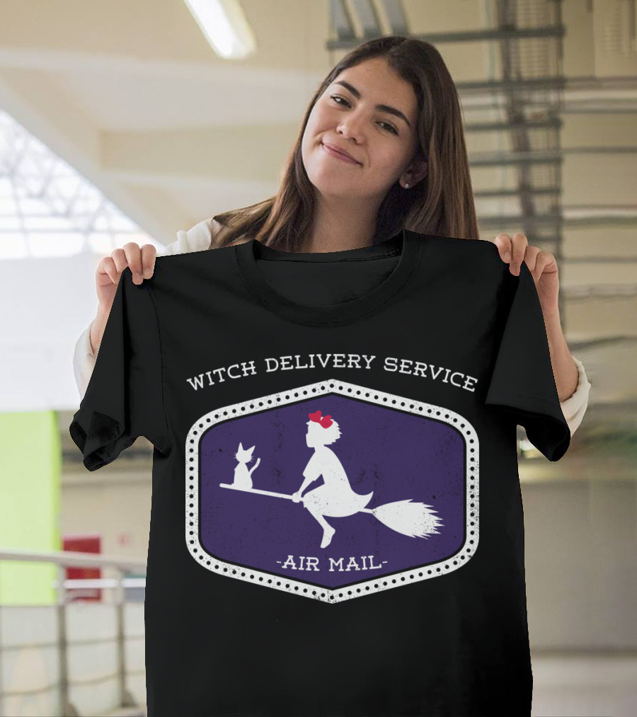 Witch Delivery Service Air Mail Broomstick Cat T-Shirt