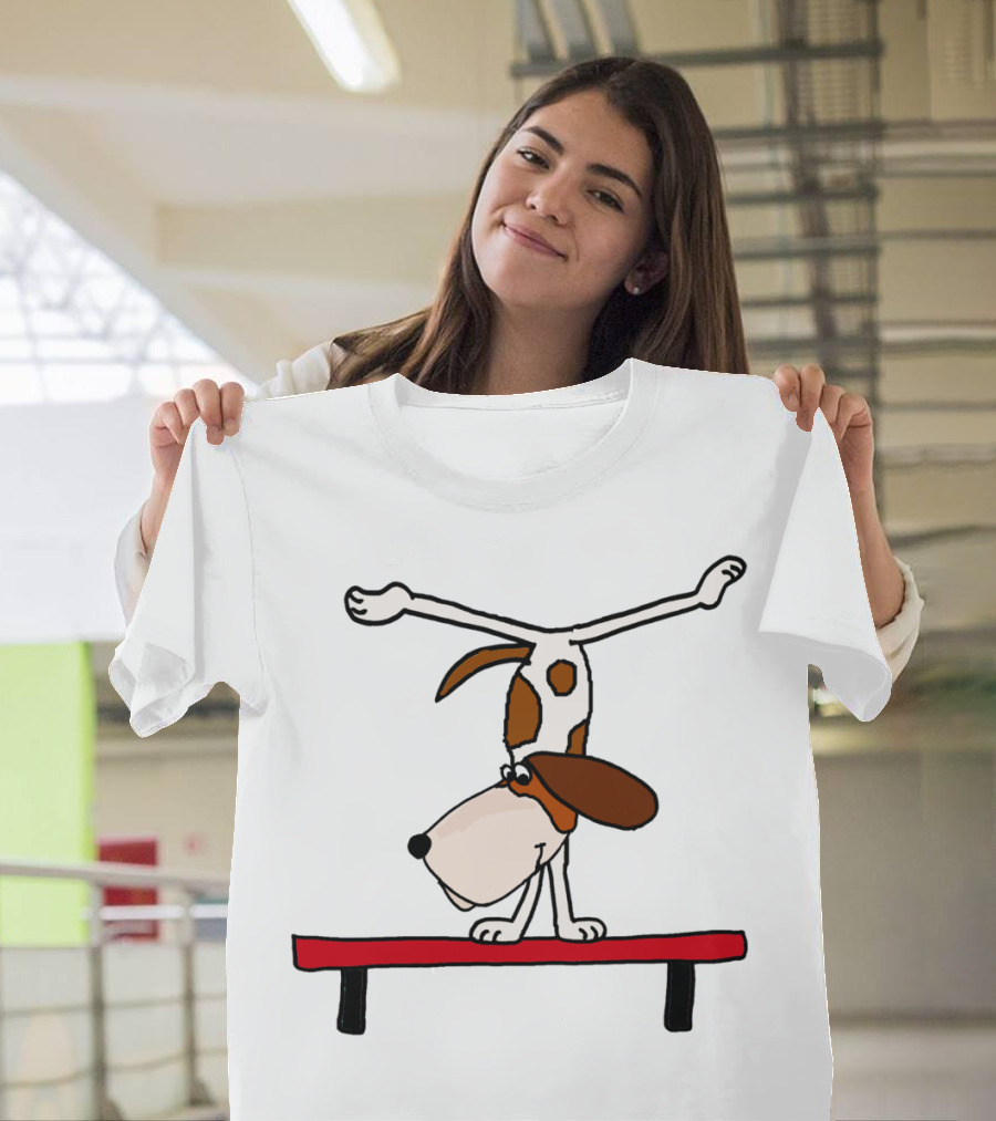 Basset Hound Performing Handstand on Balance Beam Gymnastics Humor T-Shirt