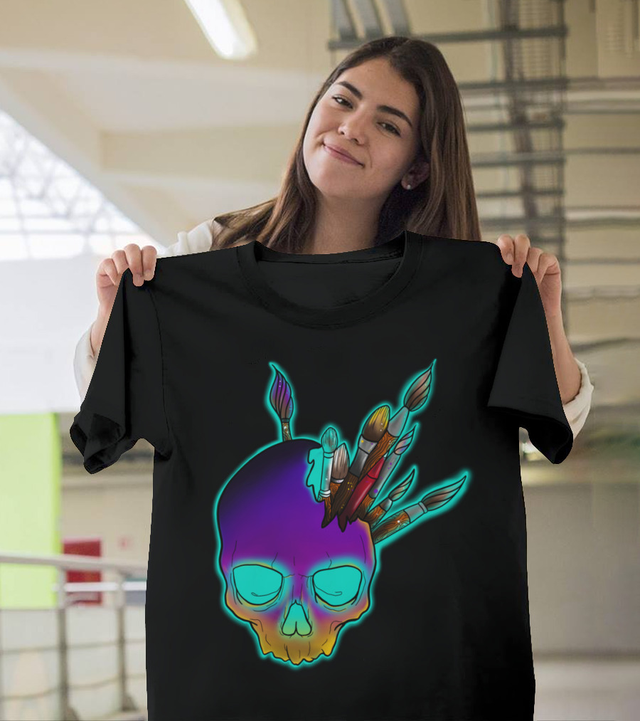Creative Mind Release Skull Paintbrushes Neon T-Shirt