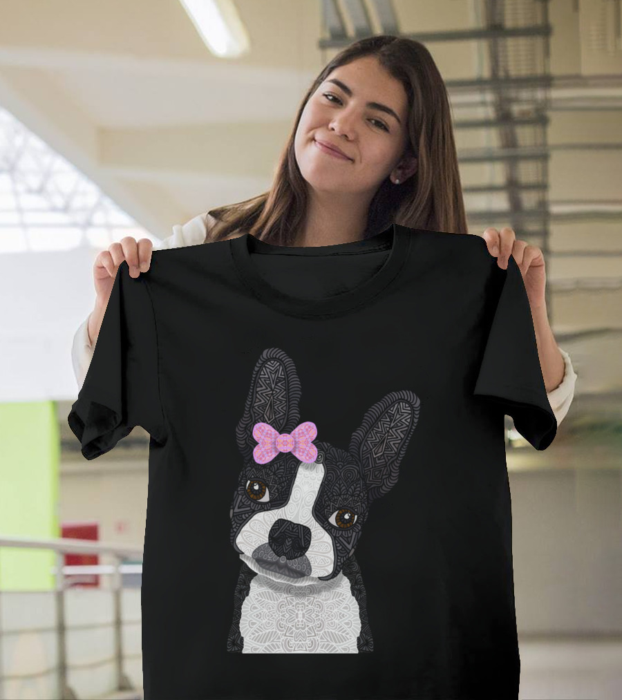 Boston Girl Mya Intricate Dog with Bow T-Shirt