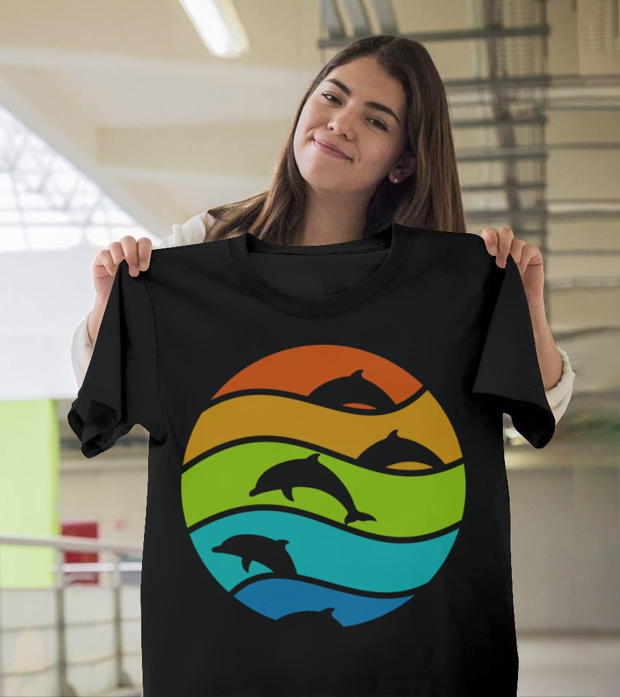 Dolphin Rainbow Waves Circle T-Shirt