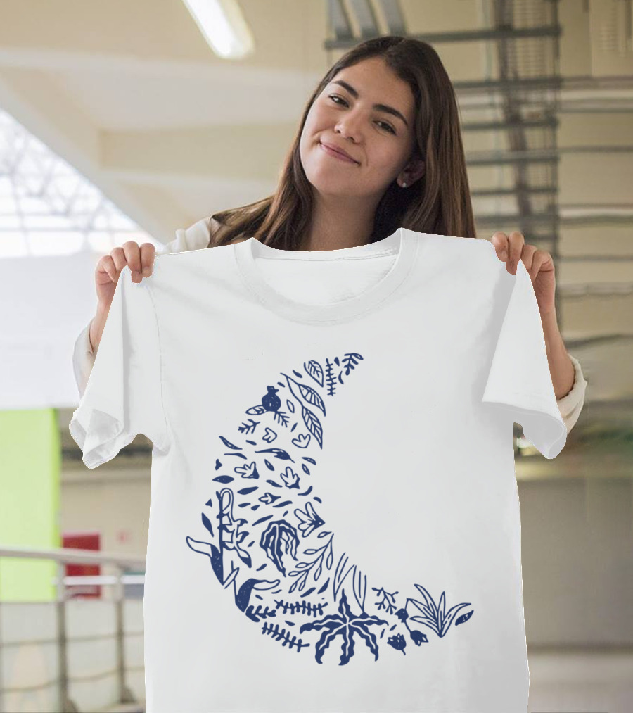 Crescent Forest Moon with Leaves and Plants T-Shirt