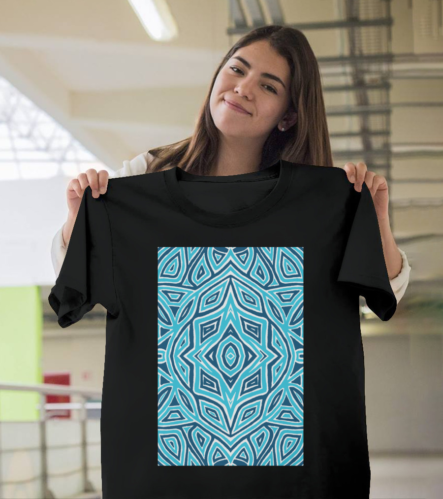 Rose Bud Blue Pattern Geometric Mandala T-Shirt