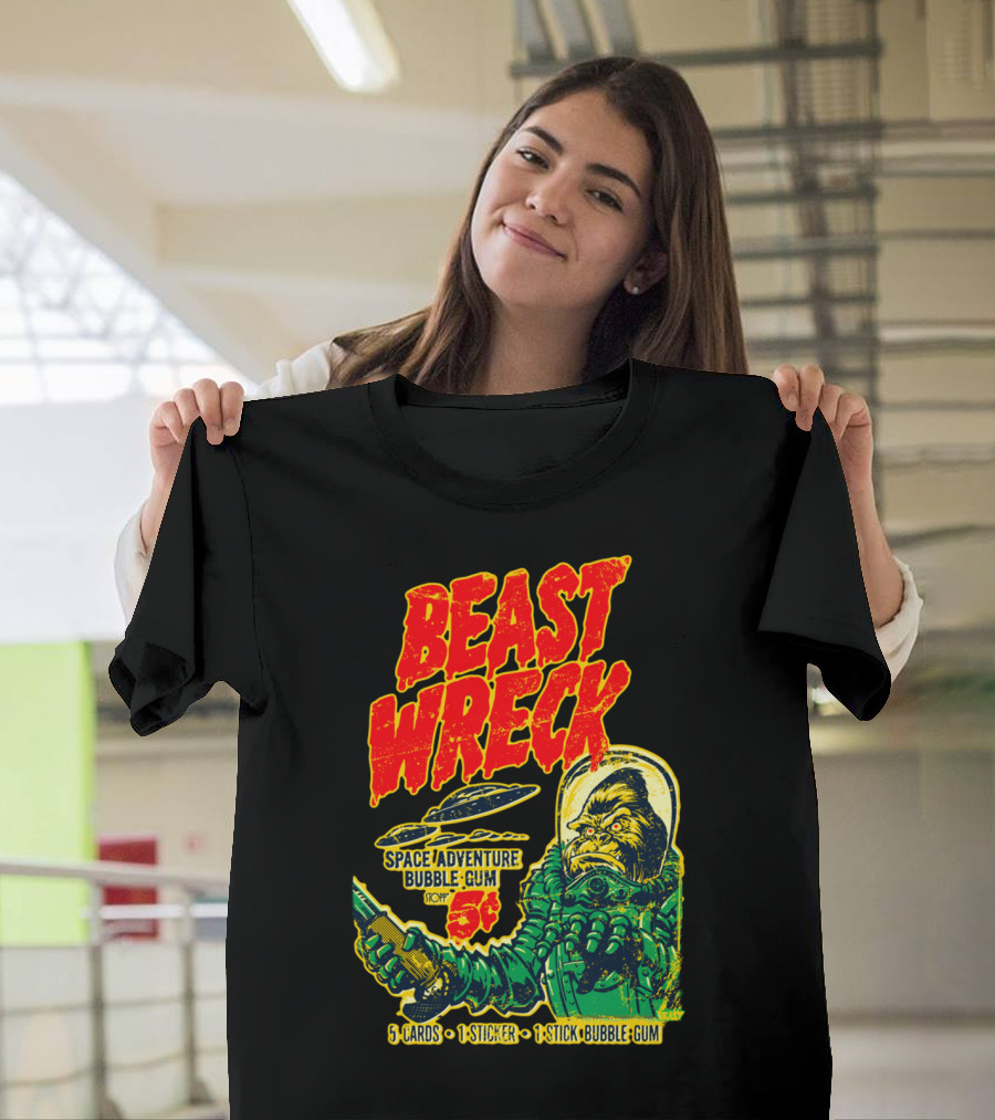 BEAST WRECK SPACE ADVENTURE BUBBLE GUM 5¢ 5 CARDS 1 STICKER 1 STICK BUBBLE GUM T-Shirt