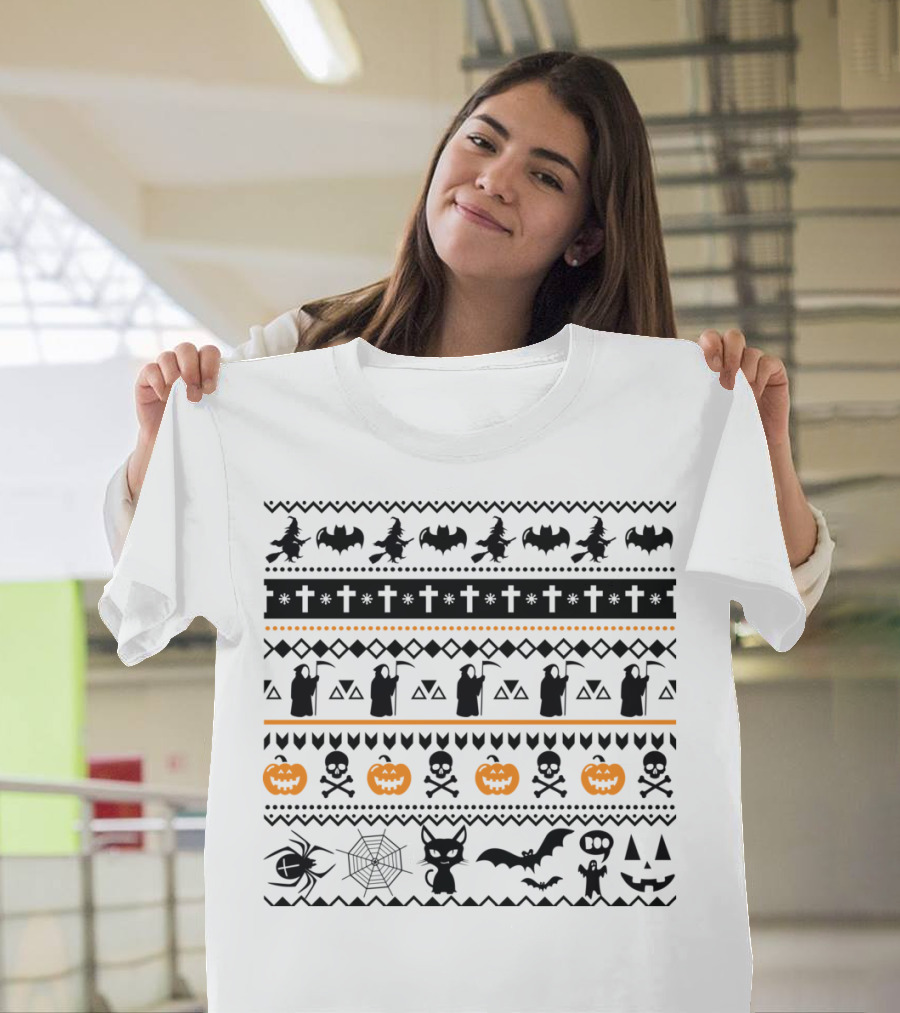 Halloween Hoo Witch Bat Tombstone Pumpkin Cat Spider Skull T-Shirt
