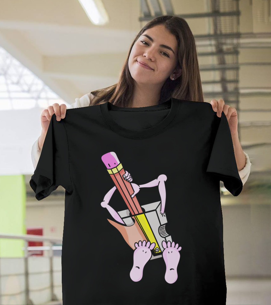 Pencil with Human Features Riding a Sharpener T-Shirt