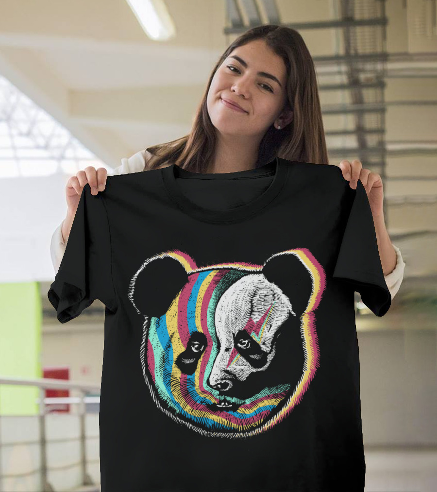 Fused Bold Striped Multicolor Panda with Ziggy Stardust Bolt T-Shirt