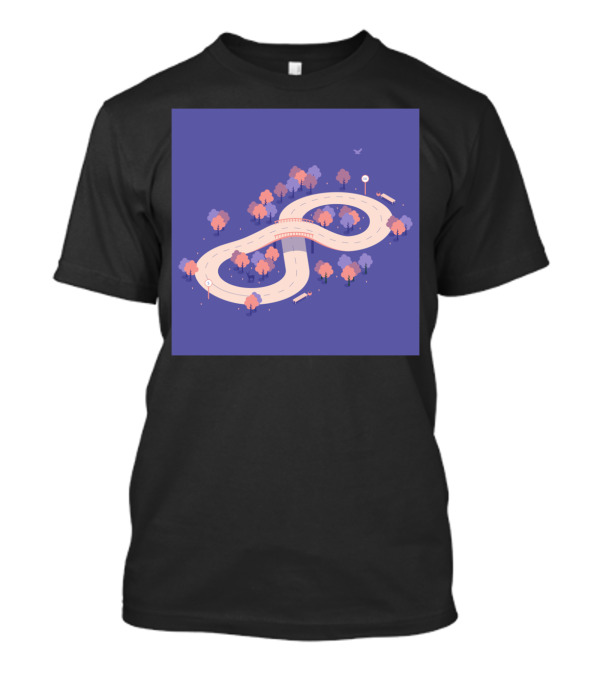Cross Road Infinity Loop With Trees And Purple Background T-Shirt
