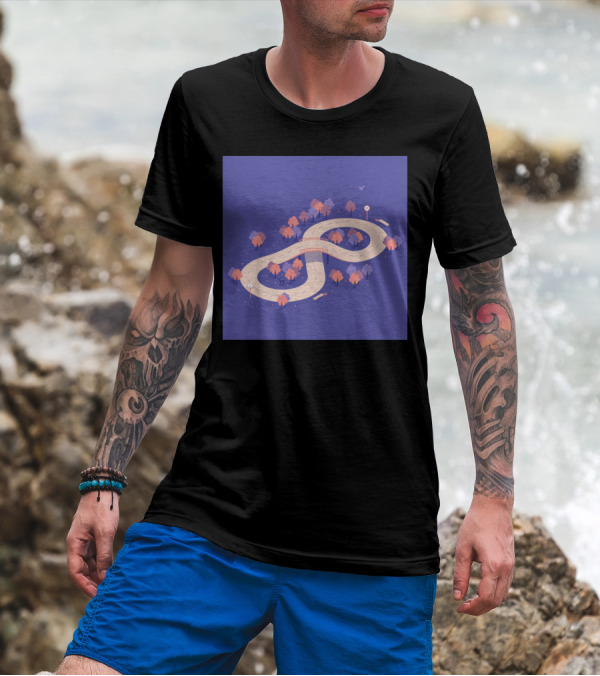 Cross Road Infinity Loop With Trees And Purple Background T-Shirt