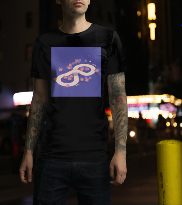Cross Road Infinity Loop With Trees And Purple Background T-Shirt