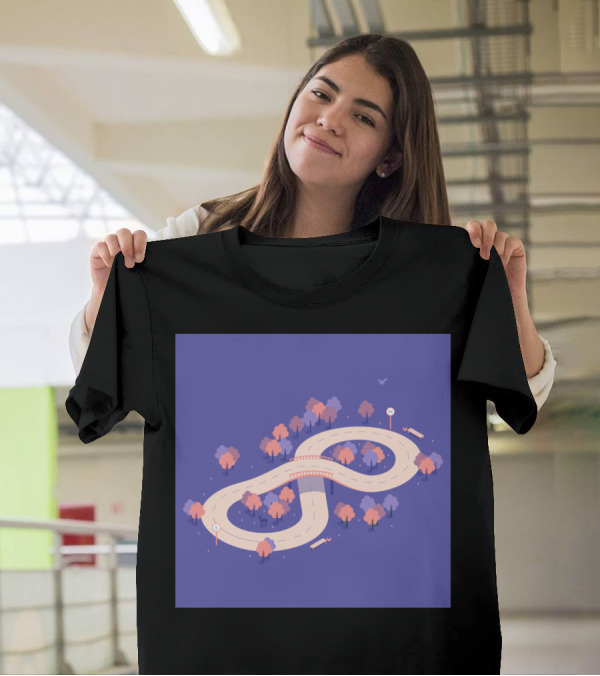 Cross Road Infinity Loop With Trees And Purple Background T-Shirt