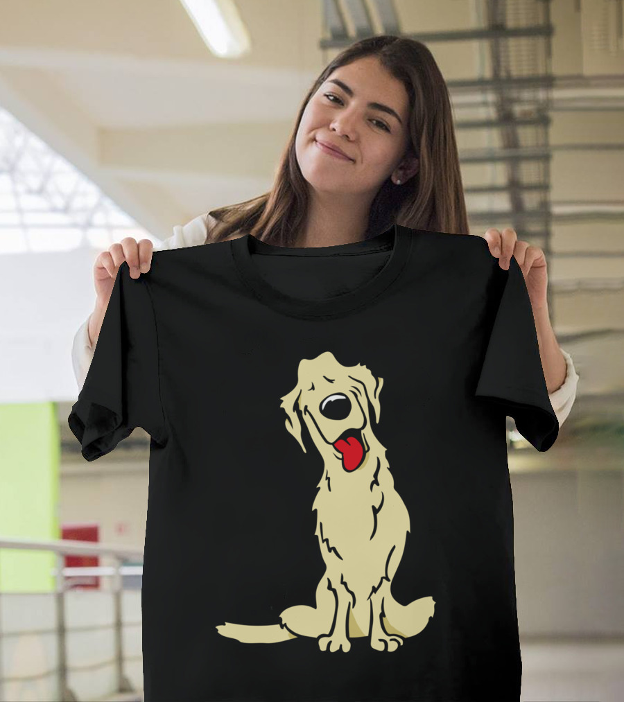 Cartoon Golden Retriever Dog Drawing with Tongue Out T-Shirt