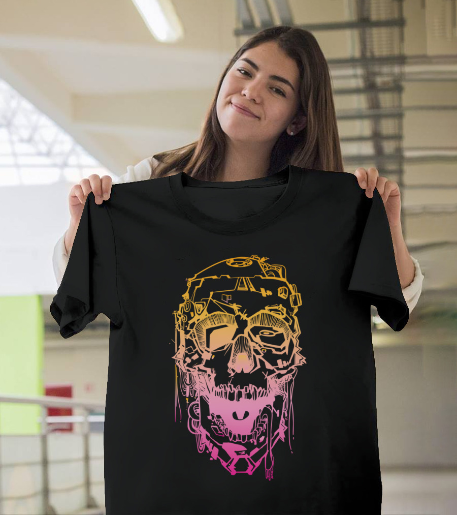 Technoir Zombies Don't Surf Neon Cyberpunk Skull T-Shirt