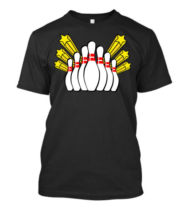Bowling Pins And Striking Stars Burst T-Shirt