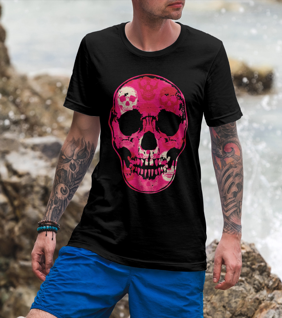 Saccharine Skull Multilayered Pink Skulls T-Shirt