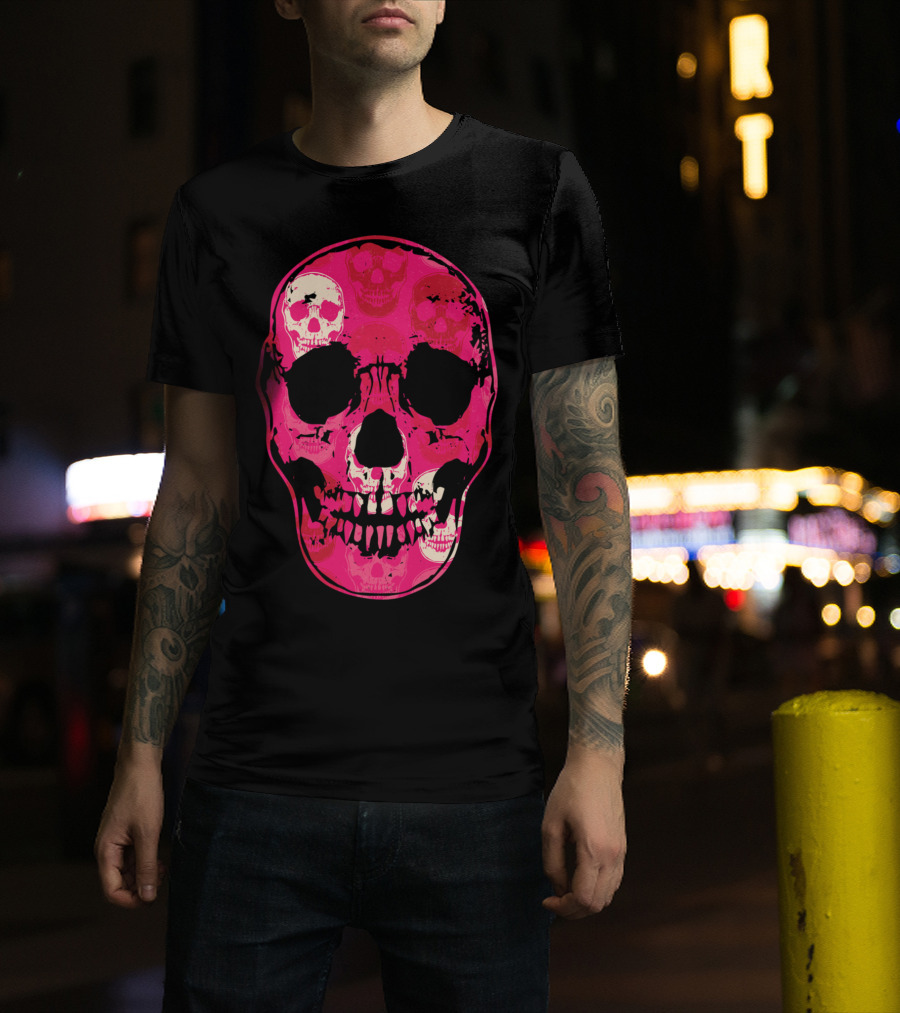 Saccharine Skull Multilayered Pink Skulls T-Shirt