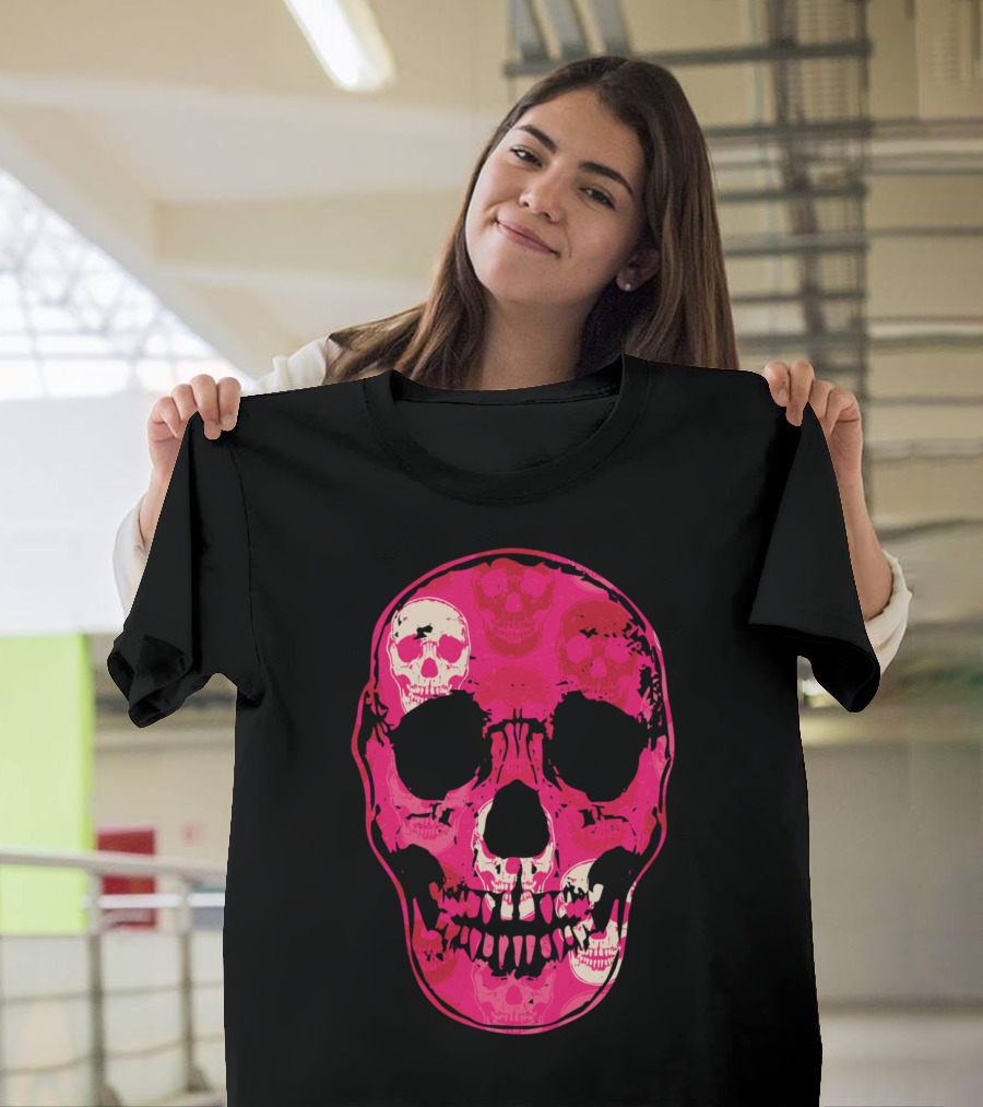 Saccharine Skull Multilayered Pink Skulls T-Shirt