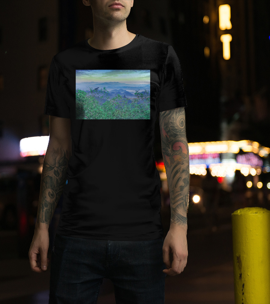 Fantasy Mountains And Verdant Hills Landscape Collage T-Shirt