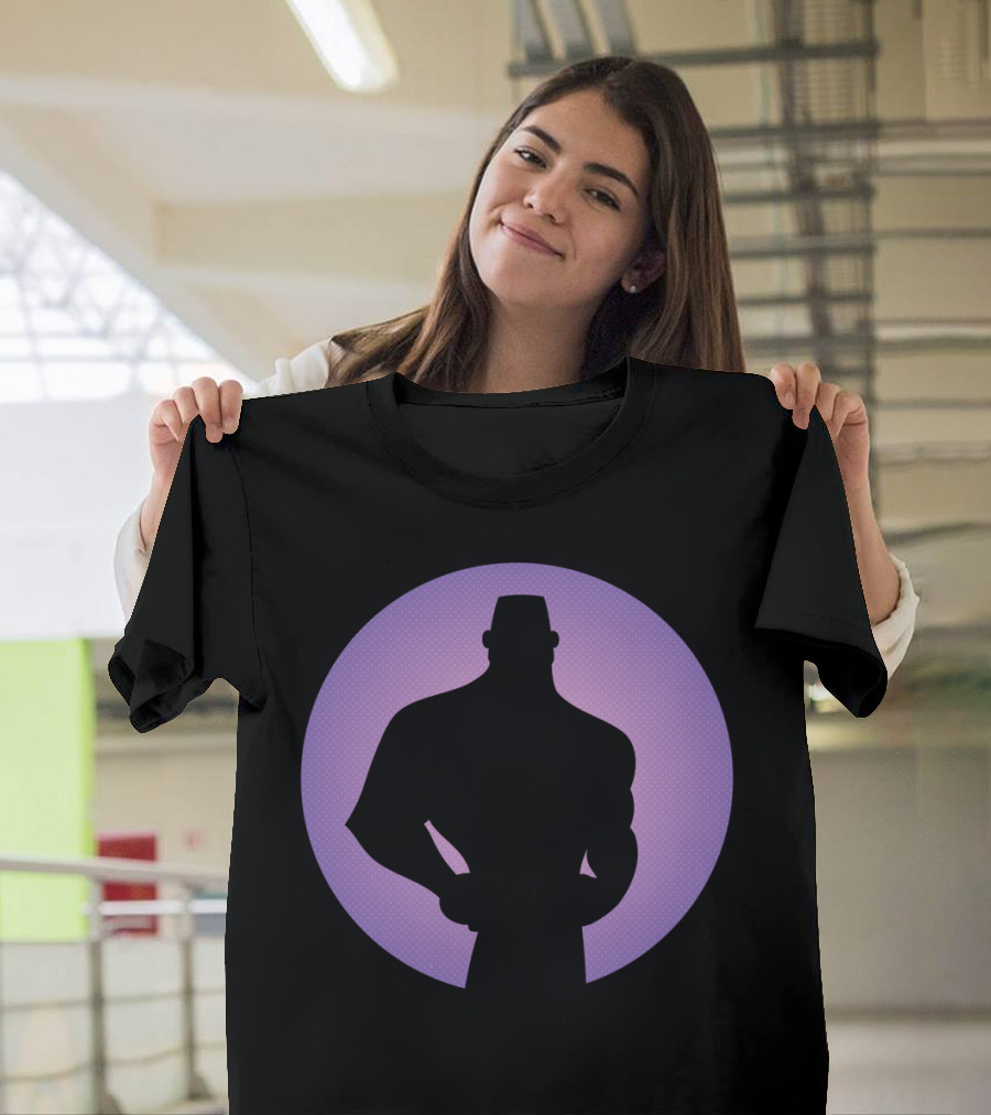 Boy And Man Silhouettes Against Purple Circle Background T-Shirt