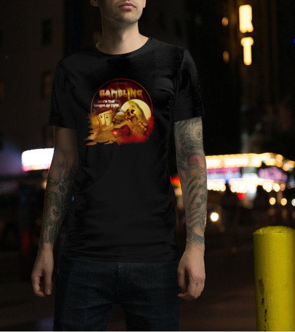 Gambling With The Sands Of Time Skull Playing Cards Dice T-Shirt
