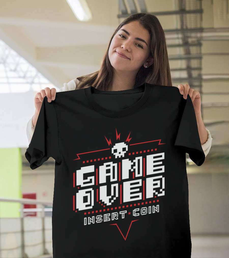Game Over Insert Coin Red Pixel Skull T-Shirt