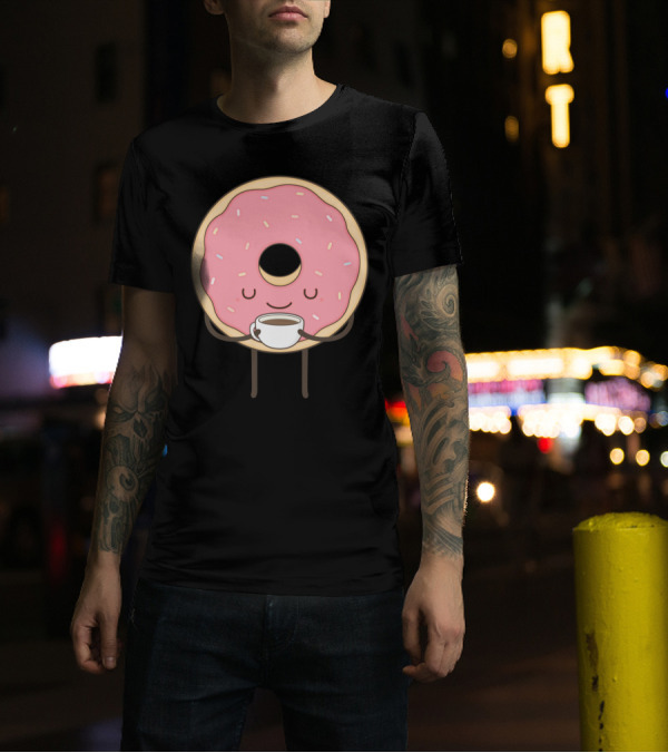Donut Holding Coffee Cup Smiling With Sprinkles T-Shirt