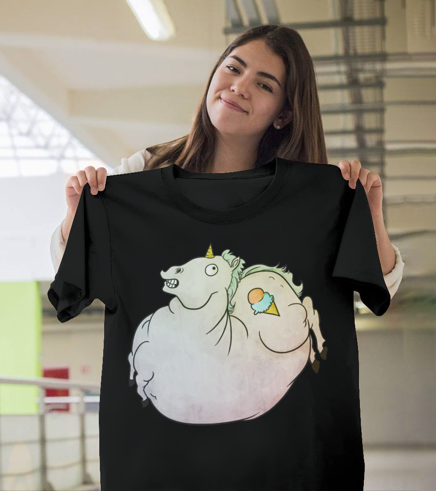 Fat Pony Funny Unicorn with Ice Cream Cone T-Shirt