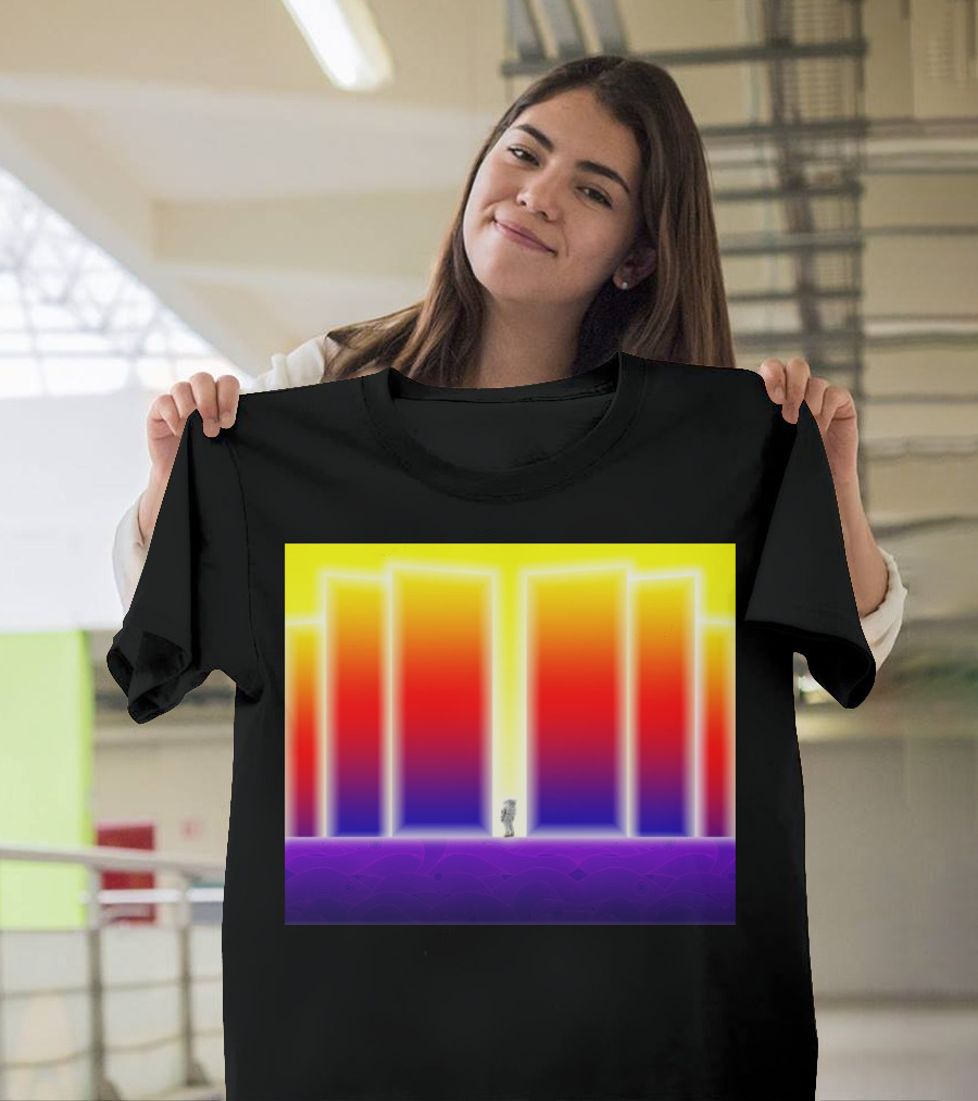 Doorway Surreal Neon Gradient Portal with Central Figure T-Shirt