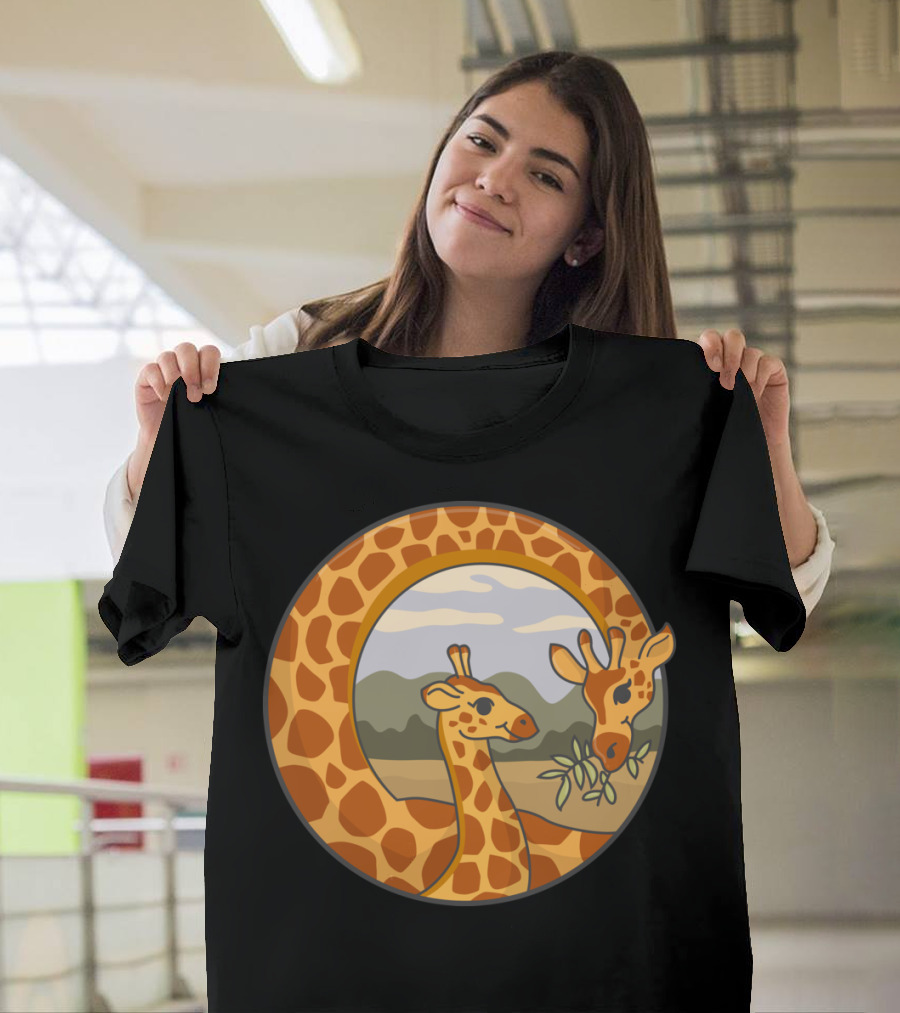 Feed The Love Giraffe Family Circle Serengeti Scene T-Shirt