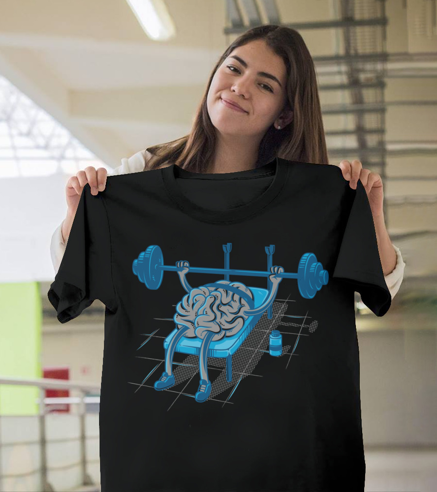 Brain Lifting Weights on Bench with Barbell T-Shirt